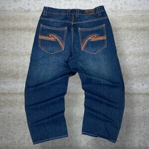 Vintage Y2K Knockout Skater Jeans 36x26 Baggy Wide Leg Dark Wash Embroidered